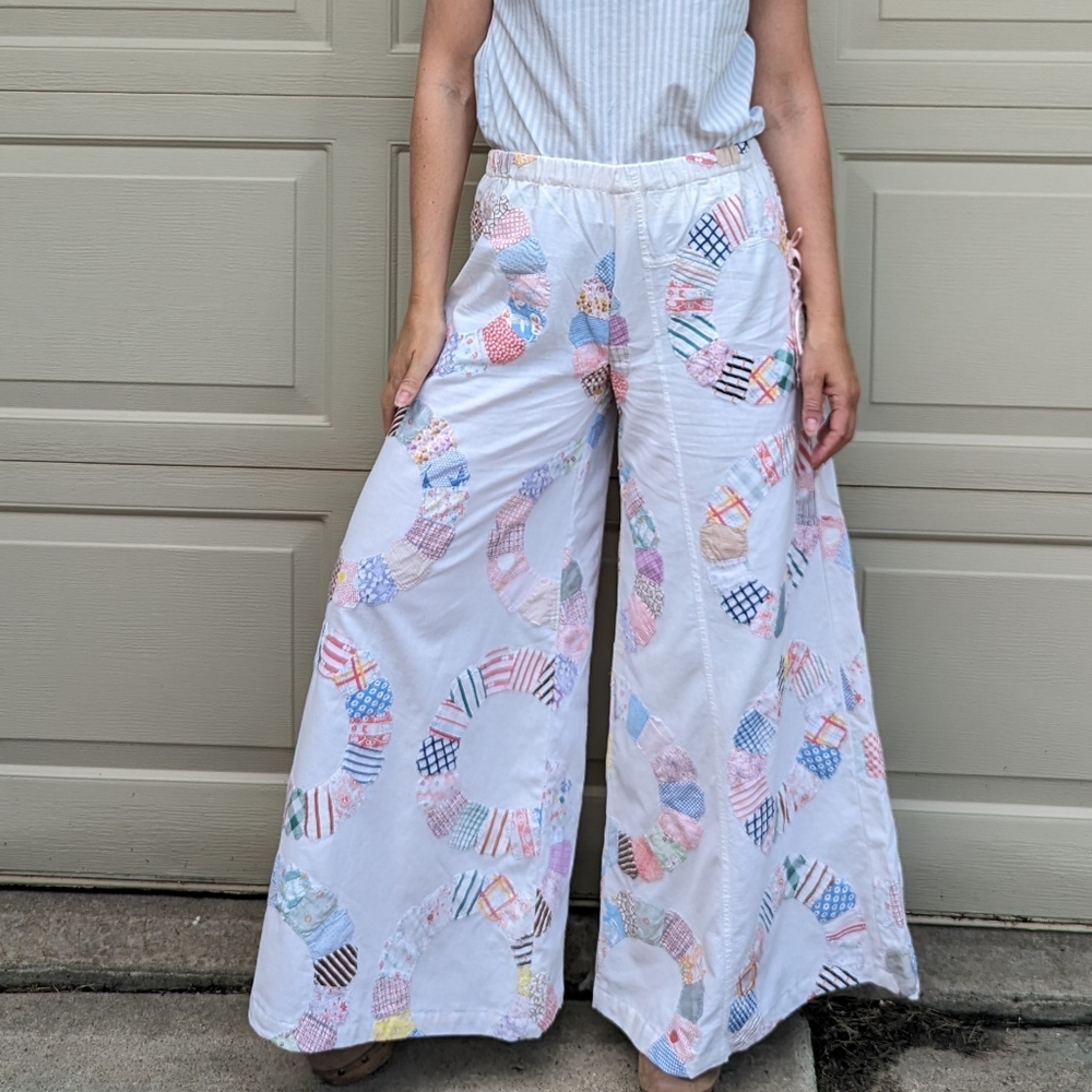 ooak WIDE LEG PANTS from a vintage quilt top S